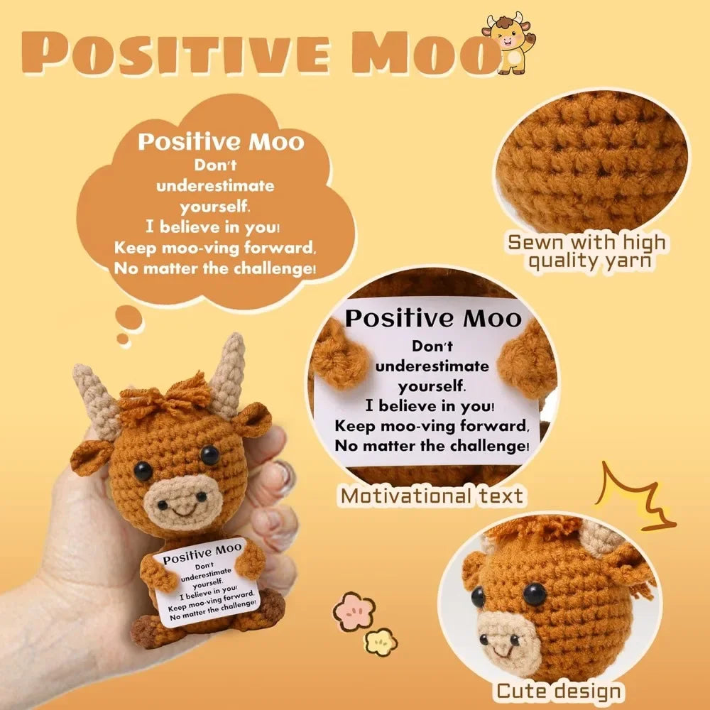 Mini Crochet Highland Cow with Positive Card – Emotional Support Keepsake Gift