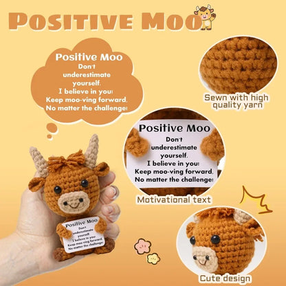 Mini Crochet Highland Cow with Positive Card – Emotional Support Keepsake Gift