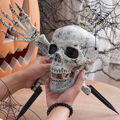 Skeleton Skull & Hands Garden Decoration – Halloween Outdoor Yard Prop
