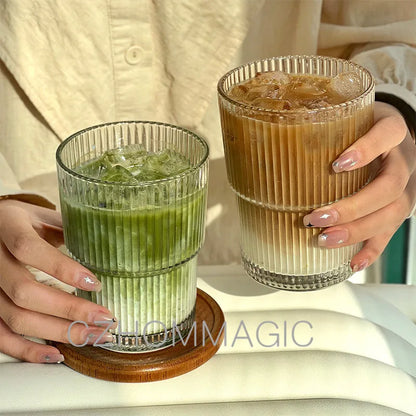 Vintage Ribbed Glass Cups – Heat-Resistant Coffee & Drink Tumblers
