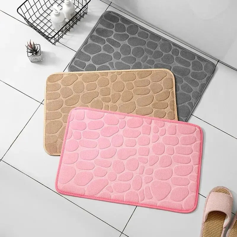 Embossed Memory Foam Bath Mat – Non-Slip Pebble Floor Rug for Bathroom & Home