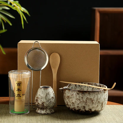 6-Piece Japanese Matcha Tea Set – Ceramic Bowl, Bamboo Whisk & Traditional Tea Ceremony Kit