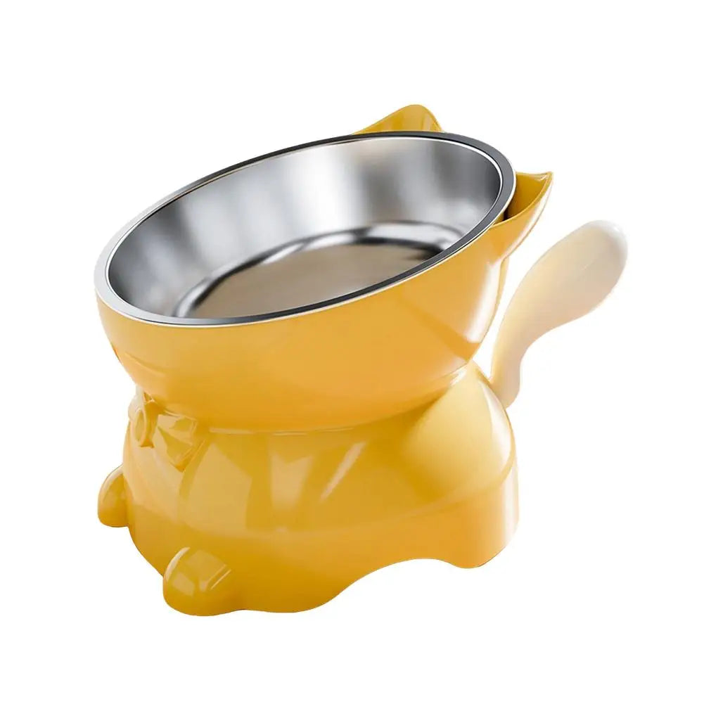 Elevated Tilted Stainless Steel Cat Bowl – Raised Whisker-Friendly Pet Feeder