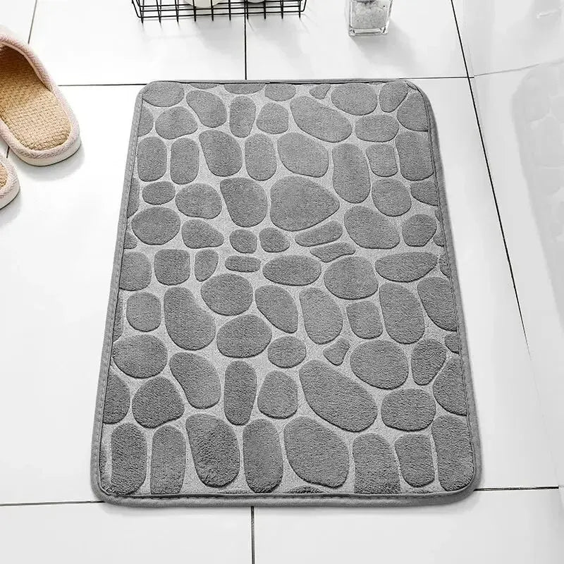 Embossed Memory Foam Bath Mat – Non-Slip Pebble Floor Rug for Bathroom & Home