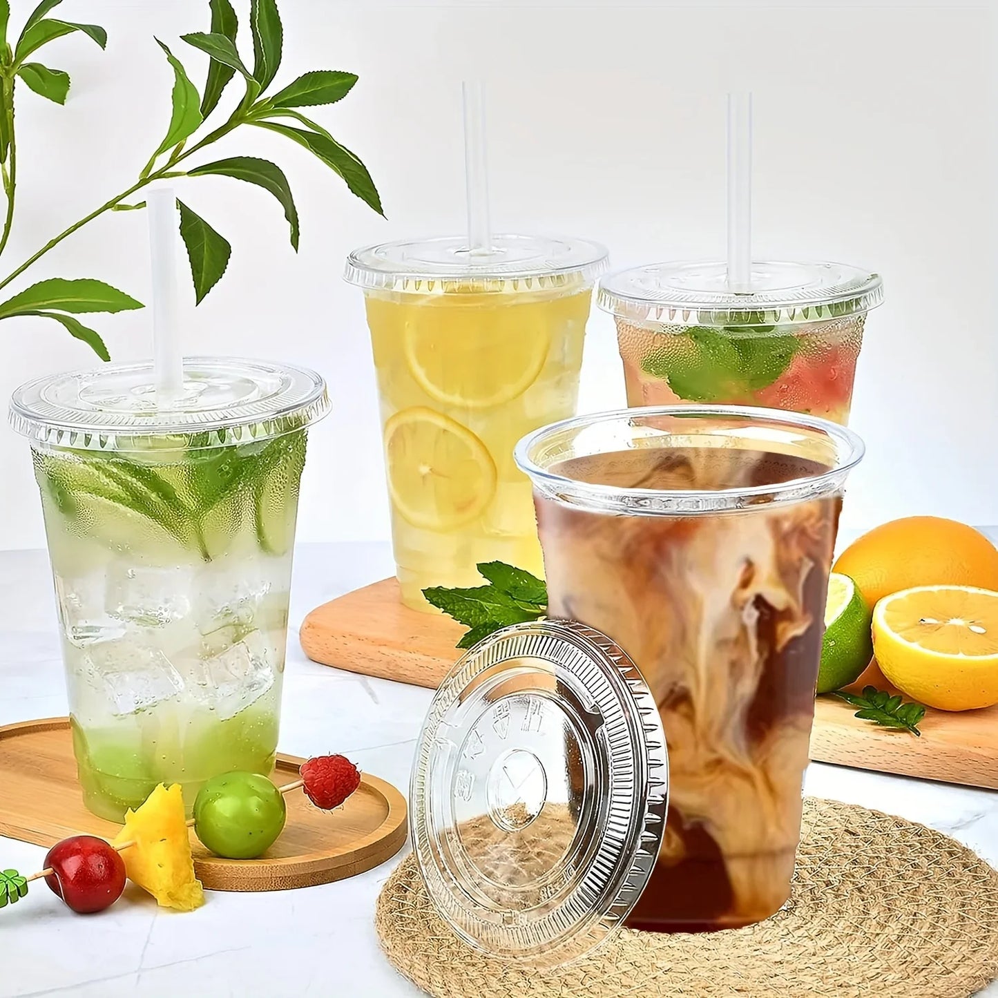 50-Pack Disposable Cold Drink Cups with Lids – Iced Coffee & Smoothie Cups