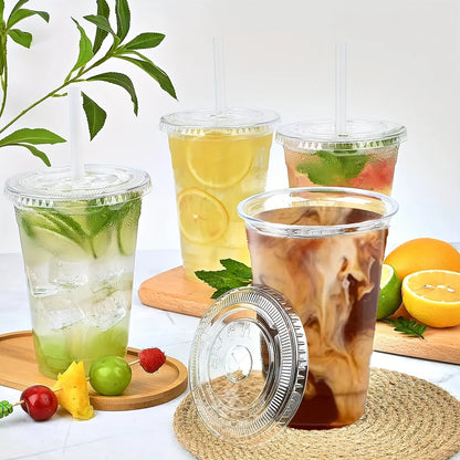 50-Pack Disposable Cold Drink Cups with Lids – Iced Coffee & Smoothie Cups