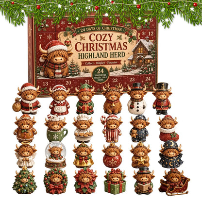 Christmas Advent Calendar – 24-Piece Highland Cow Acrylic Ornaments & Christmas Countdown Decorations
