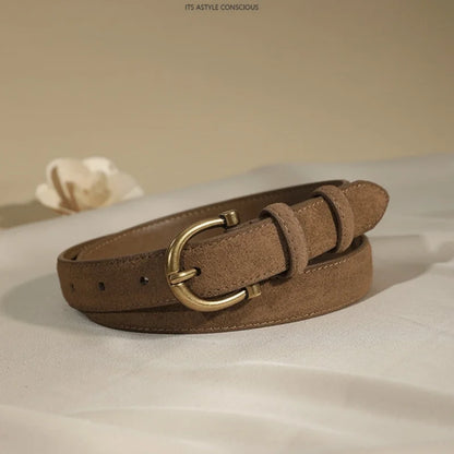 Women's Luxury Suede Leather Belt – Gold Pin Buckle Waist Belt