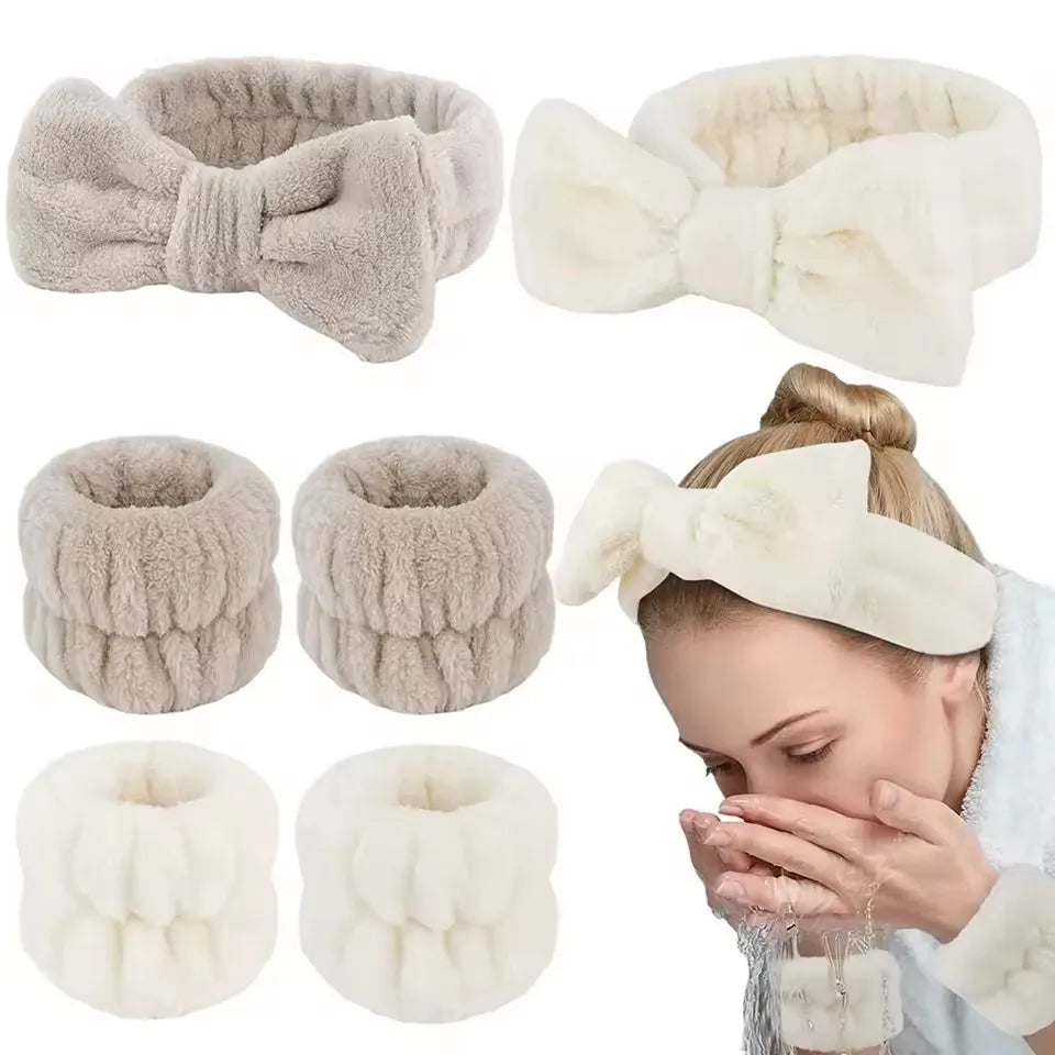 3-Piece Spa Headband & Wristband Set – Soft Absorbent Face Washing & Skincare Accessories