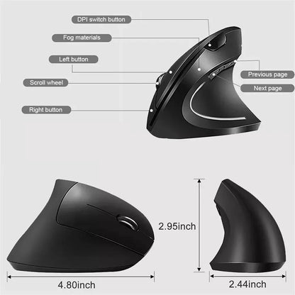 Ergonomic Vertical Wireless Mouse – 2.4GHz 6-Button Adjustable DPI