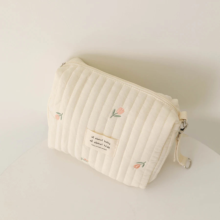 Embroidered Mummy Baby Essentials Bag – Zippered Nappy & Stroller Storage Pouch