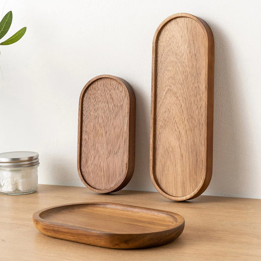 Japanese Style Wooden Serving Tray – Solid Wood Snack, Dessert & Tea Plate