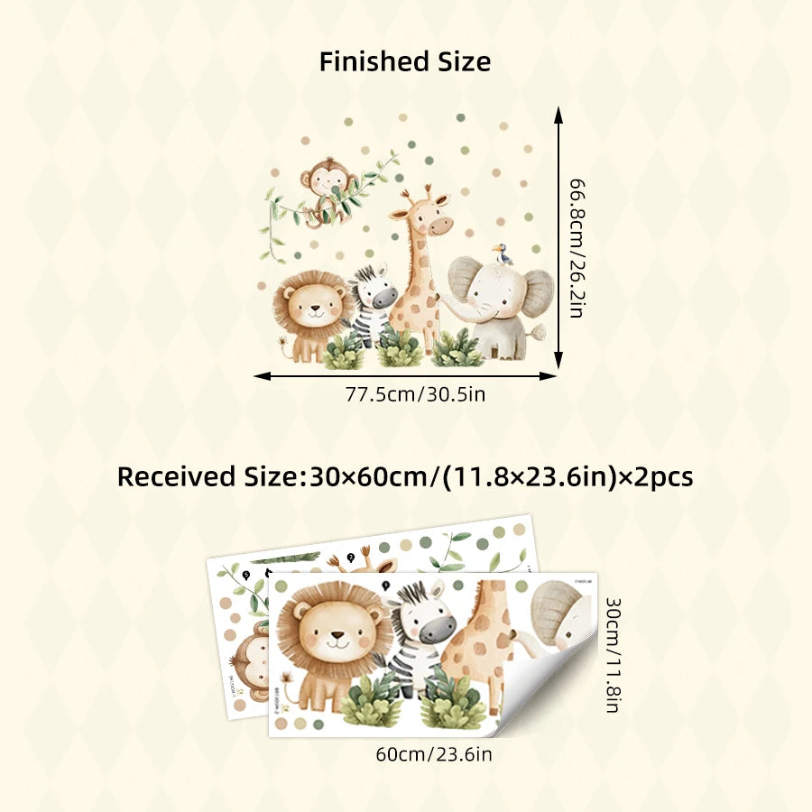 Cartoon Jungle Animal Wall Stickers – Removable Nursery & Kids Room Wall Decals