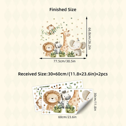 Cartoon Jungle Animal Wall Stickers – Removable Nursery & Kids Room Wall Decals