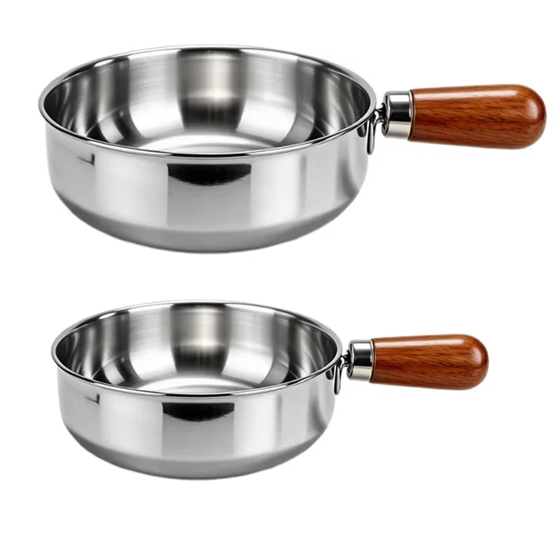 Stainless Steel Milk Pot with Wooden Handle – Induction Compatible Saucepan