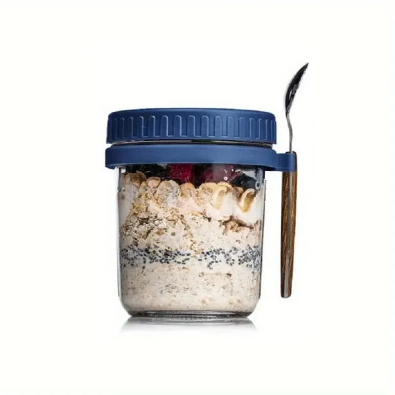 Overnight Oats Glass Cup with Lid & Spoon – 350ml Breakfast Jar
