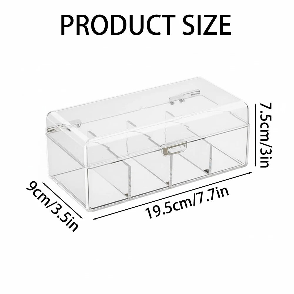 Clear 4-Compartment Storage Box with Lid – Tea Bag, Makeup & Desk Organiser