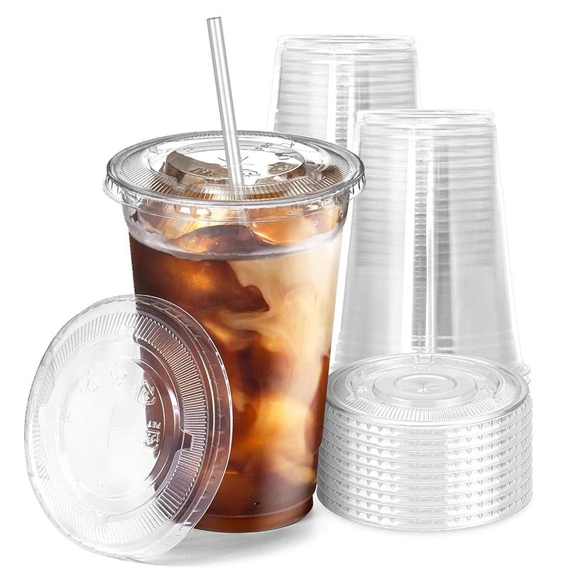 50-Pack Disposable Cold Drink Cups with Lids – Iced Coffee & Smoothie Cups