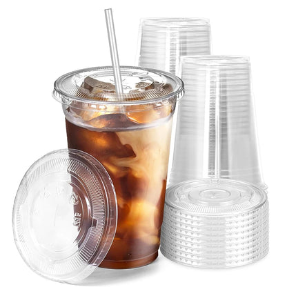 50-Pack Disposable Cold Drink Cups with Lids – Iced Coffee & Smoothie Cups
