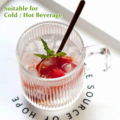 12oz Ribbed Glass Coffee Mug with Handle – 355ml Tea, Latte & Cappuccino Cup