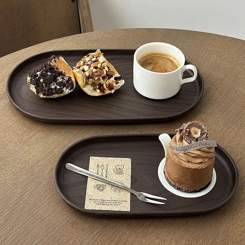 Walnut Wood Grain Oval Serving Tray – Coffee, Snacks & Dessert Platter