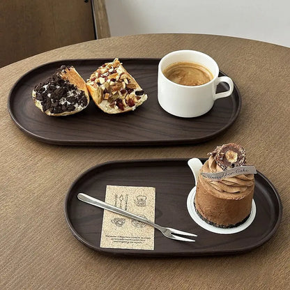 Walnut Wood Grain Oval Serving Tray – Coffee, Snacks & Dessert Platter