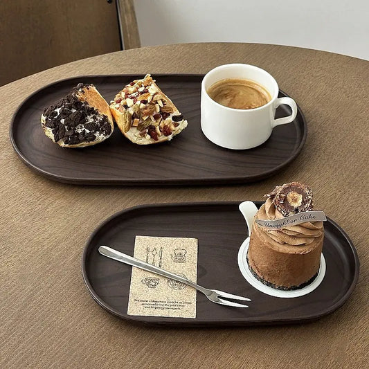 Walnut Wood Grain Oval Serving Tray – Coffee, Snacks & Dessert Platter