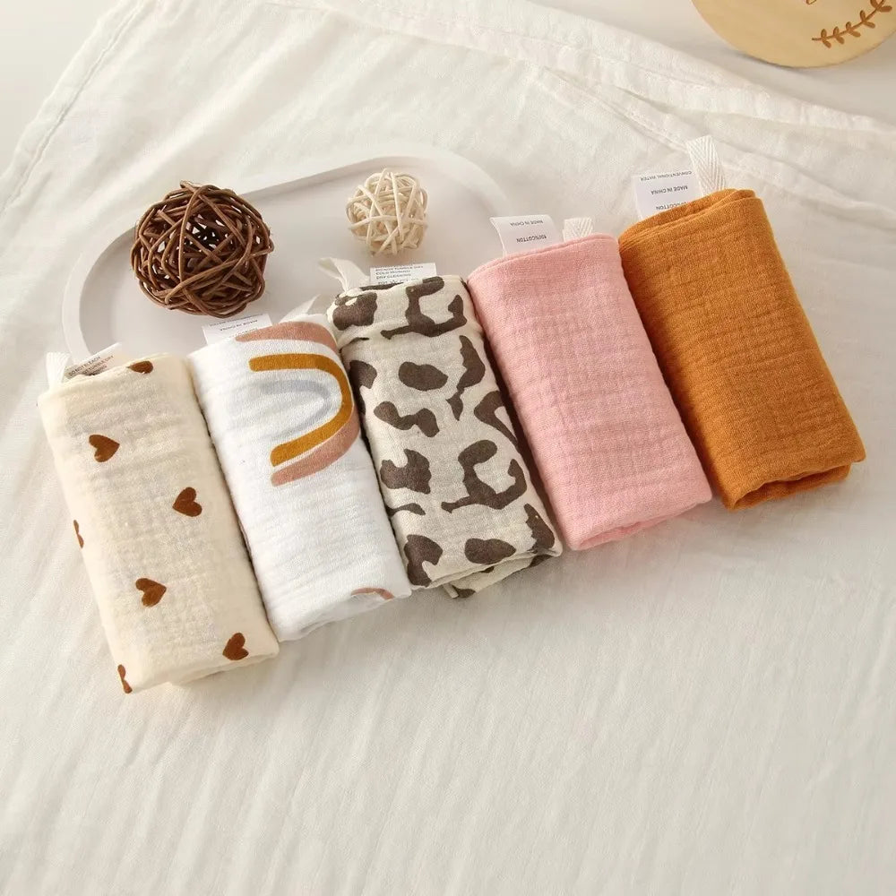 6-Layer Cotton Baby Washcloths – Soft Muslin Burp Cloths & Face Towels (3 or 5 Pack)