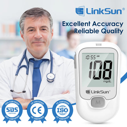 LinkSun G-425-1 Blood Glucose Meter Kit – Digital Glucometer with Test Strips & Lancets