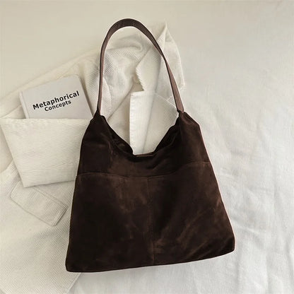 Vintage Suede-Style Hobo Shoulder Bag – Soft Retro Women's Tote Handbag