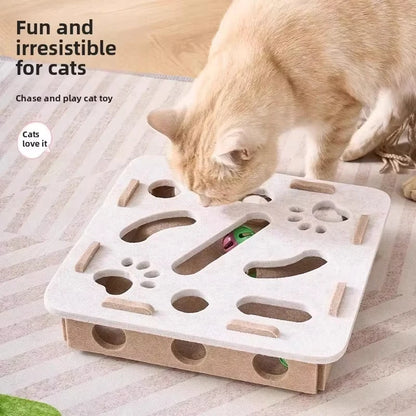 Interactive Cat Puzzle Toy – Felt Play Box with Ball Track & Scratcher