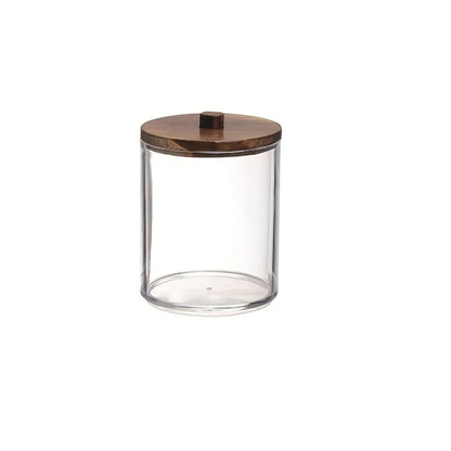Clear Bathroom Storage Organiser with Wooden Lid – Cotton Swab, Cotton Ball & Makeup Pad Holders (1 or 3 Pack)