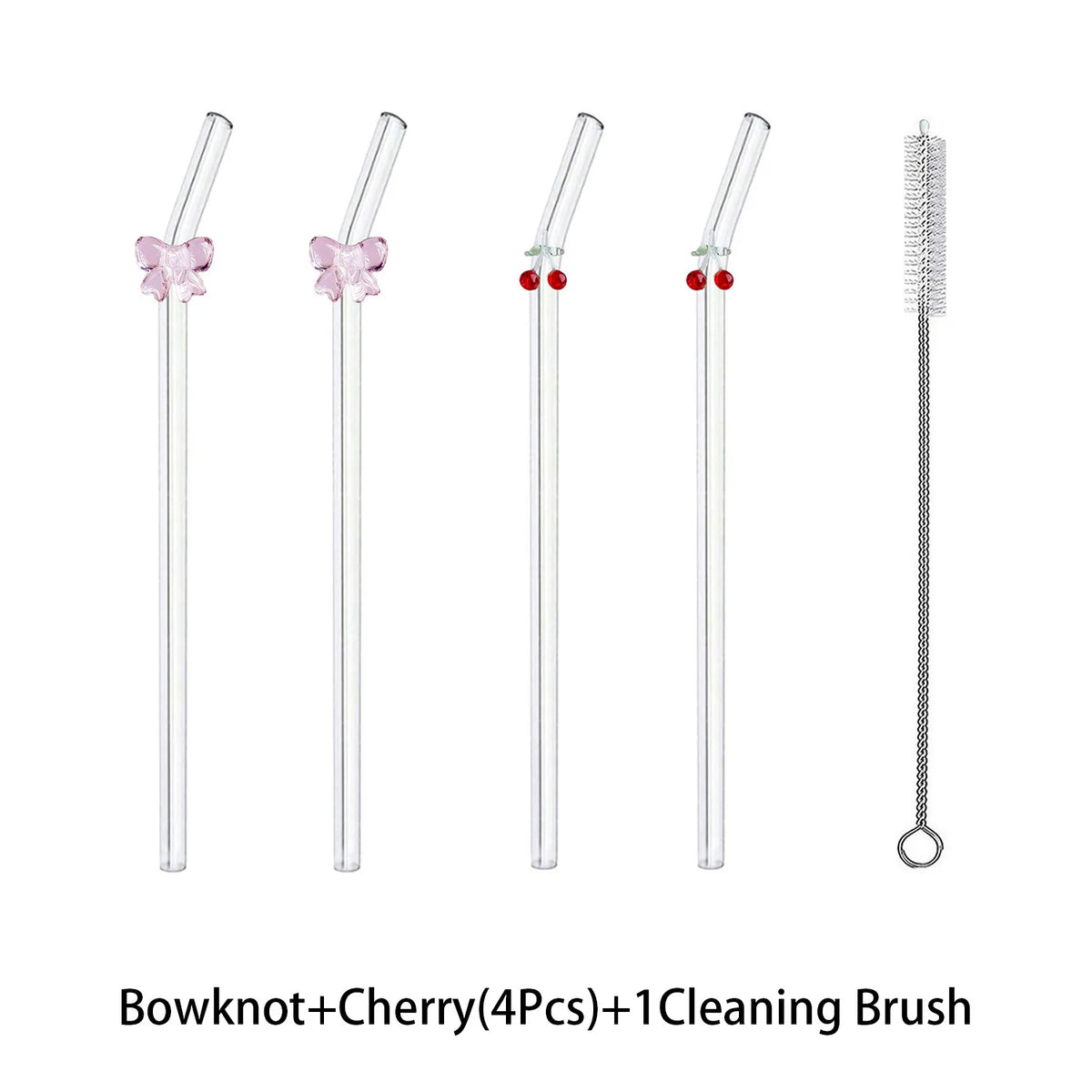 Cute Glass Drinking Straw – Reusable Cherry & Bow Design