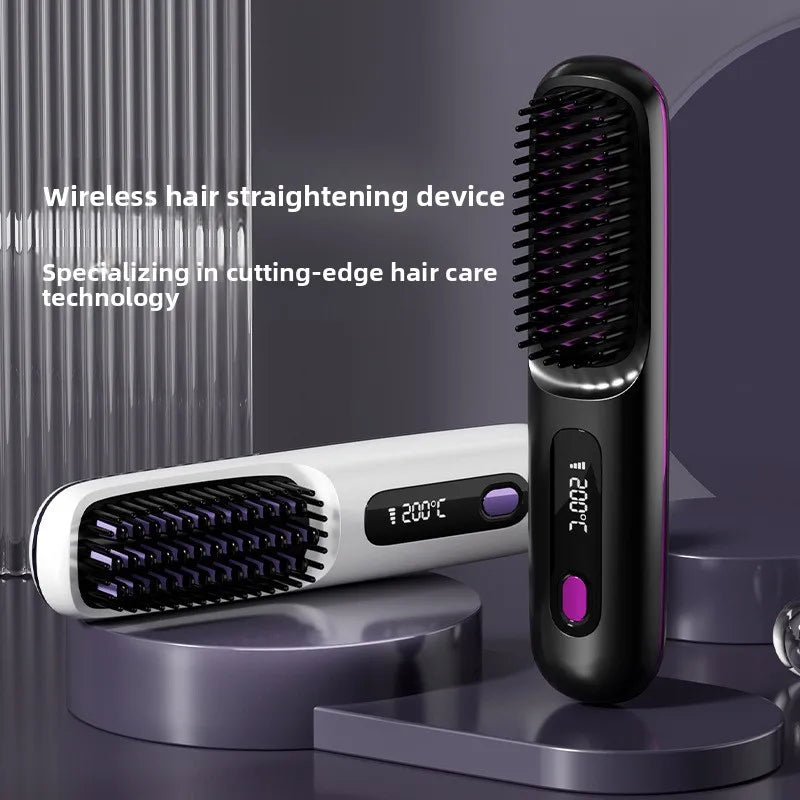 Cordless Ionic Hair Straightening Brush – Rechargeable Portable Hair Styler