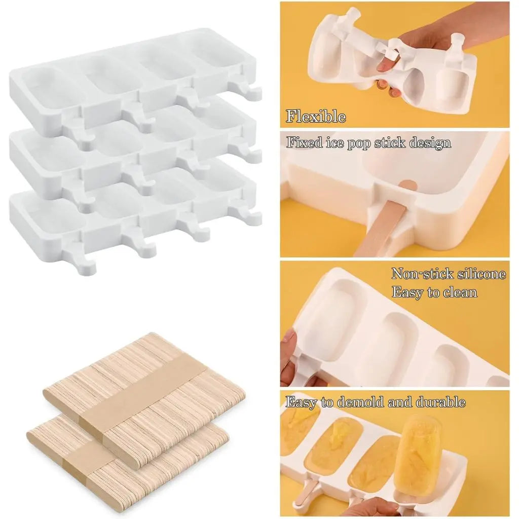 4-Cavity Silicone Popsicle Mould – Homemade Ice Cream & Cake Pop Maker