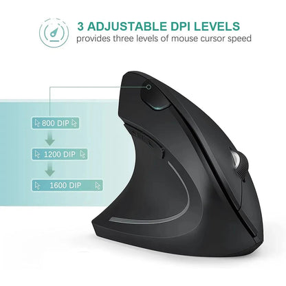 Ergonomic Vertical Wireless Mouse – 2.4GHz 6-Button Adjustable DPI