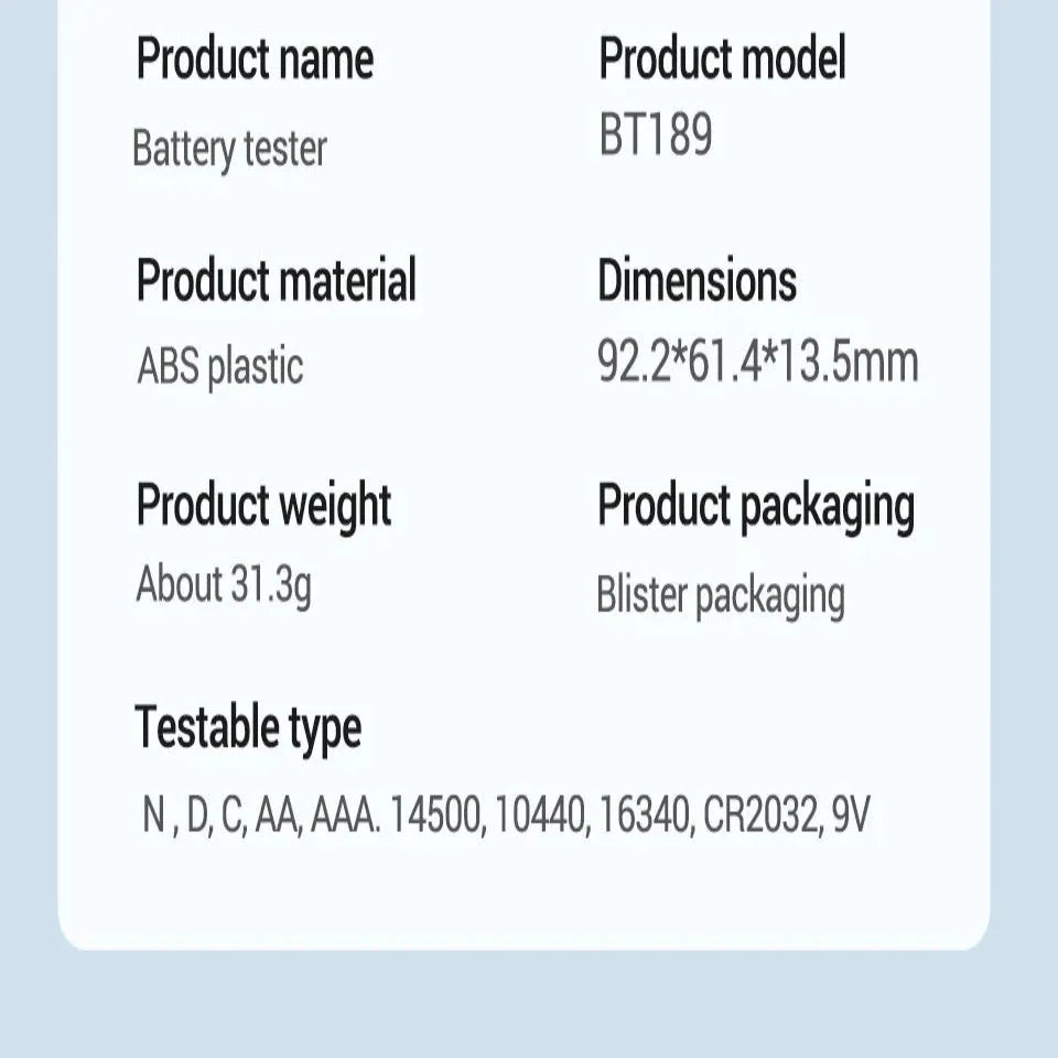 Universal Battery Tester for AA/AAA/C/D/9V/1.5V/3V (2 colours available)