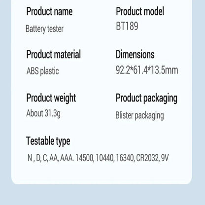 Universal Battery Tester for AA/AAA/C/D/9V/1.5V/3V (2 colours available)