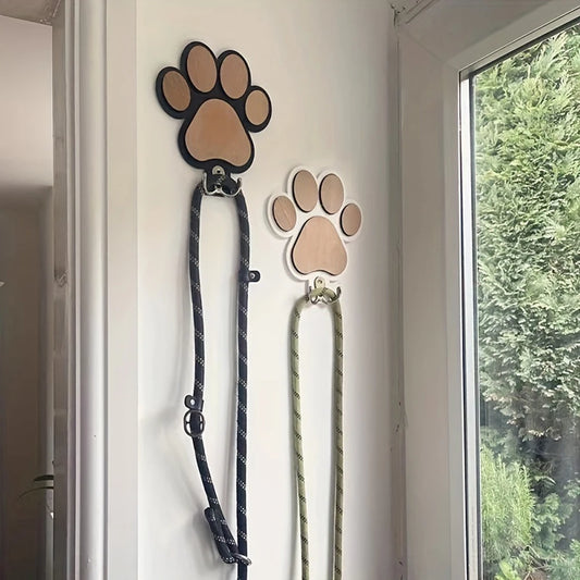 Paw Print Wooden Dog Leash Holder – Wall Mounted Pet Hook Organiser