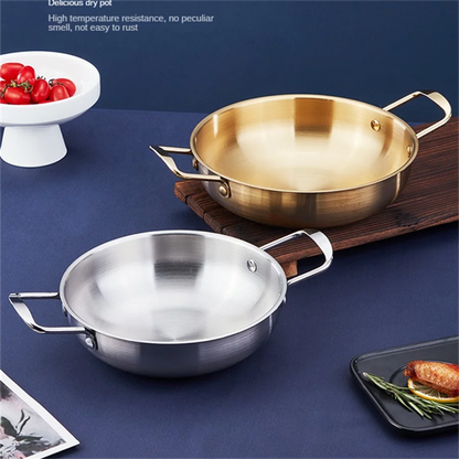 Stainless Steel Paella Pan with Double Handles – Shallow Seafood & Rice Serving Pan (18–26cm)