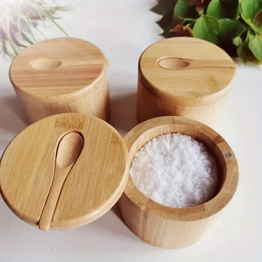 Bamboo Seasoning Jar Set – Salt, Sugar & Spice Storage Container
