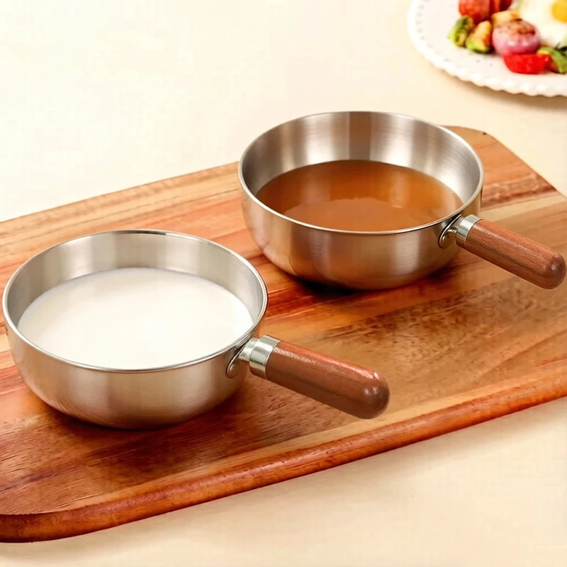 Stainless Steel Milk Pot with Wooden Handle – Induction Compatible Saucepan