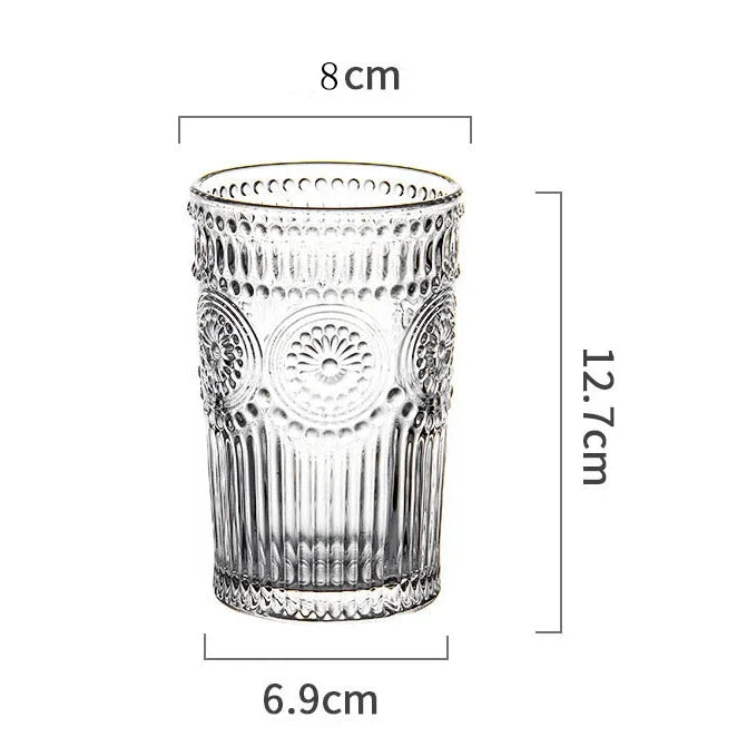 Nordic Sunflower Glass Cup – Retro Embossed Drinking Glass