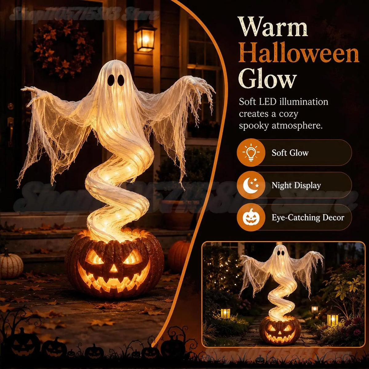 LED Ghost & Pumpkin Garden Stake – Light-Up Halloween Outdoor Decoration