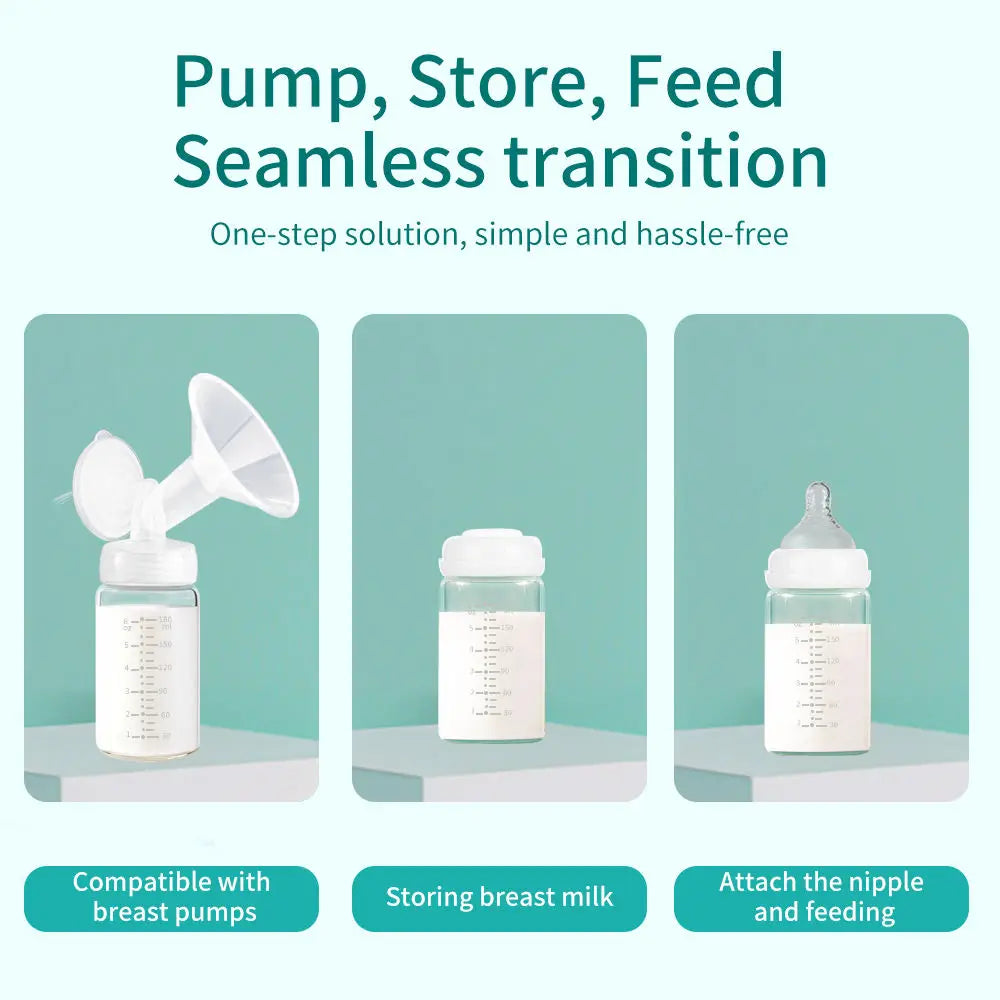 Breast Milk Storage Bottles – Glass Wide Neck 180ml (2 Pack)