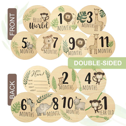 Newborn Monthly Milestone Cards – Wooden Baby Photo Props