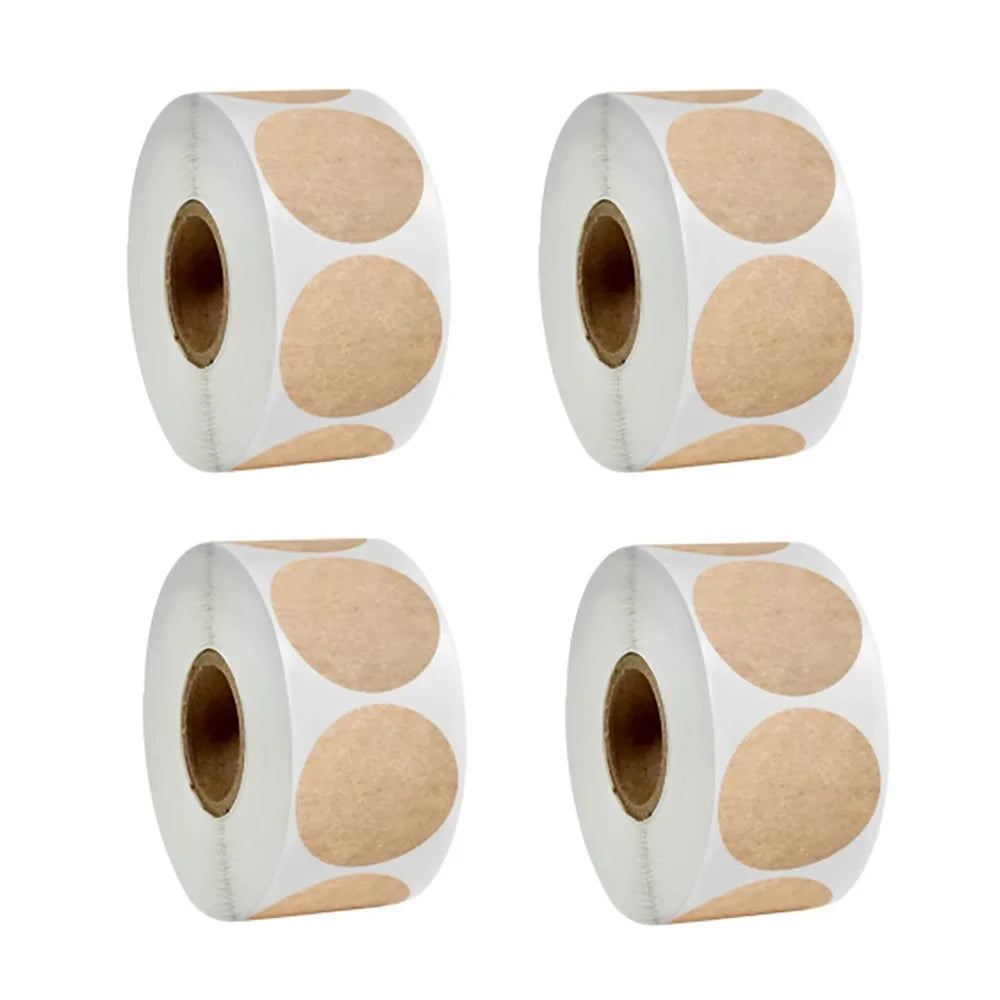 500-Pack Kraft Round Self-Adhesive Labels – Blank Sticker Roll for Organisation & Packaging