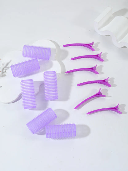 12-Piece Heatless Hair Curler Set – Self-Grip Rollers & Fringe Styling Clips
