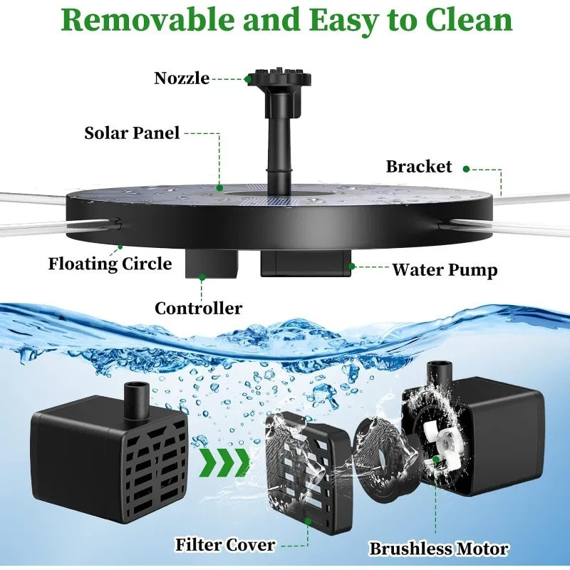 Outdoor Solar Fountain Pump Kit – 6-Nozzle Garden Pond & Bird Bath Fountain