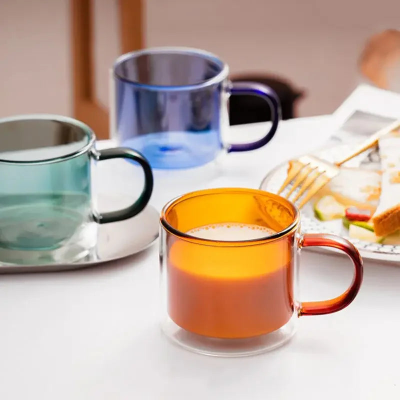 250ml Double Wall Glass Coffee Mug – Heat-Resistant Borosilicate Cup with Handle